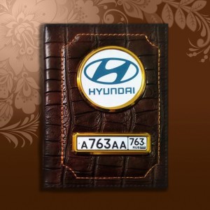 Обложка для автодокументов крокодил, коричневый/золото